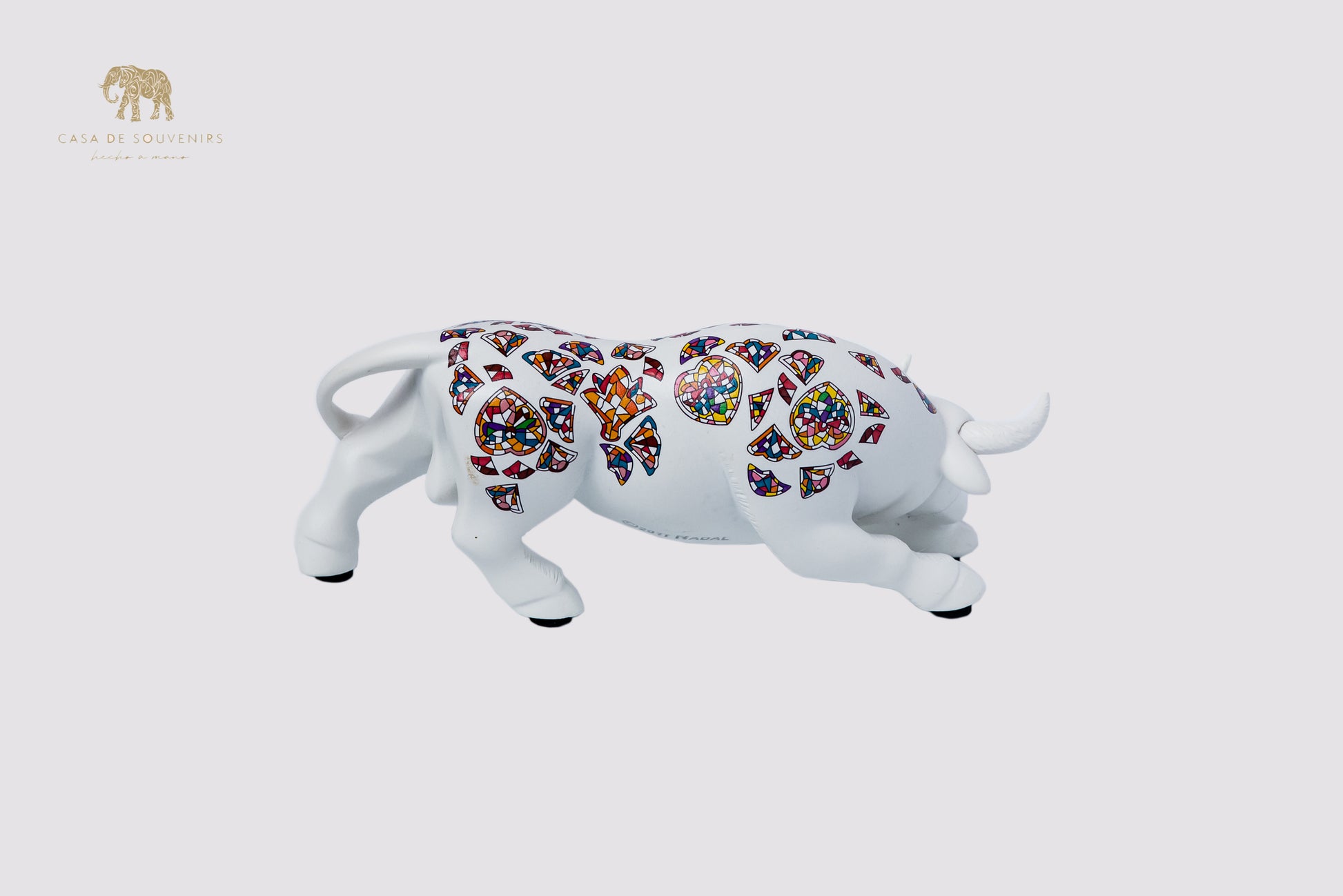 White Handmade And Hand Painted Bull With Flowers Design One Of The Best Products In Spain