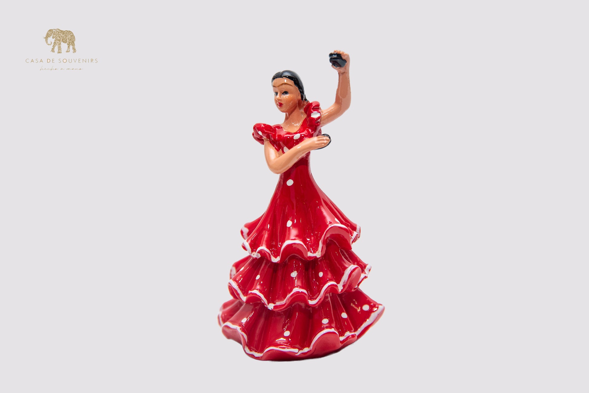 Spanish Red flamenco dancer With Castanets, Figurine hand painted and handmade in Spain.