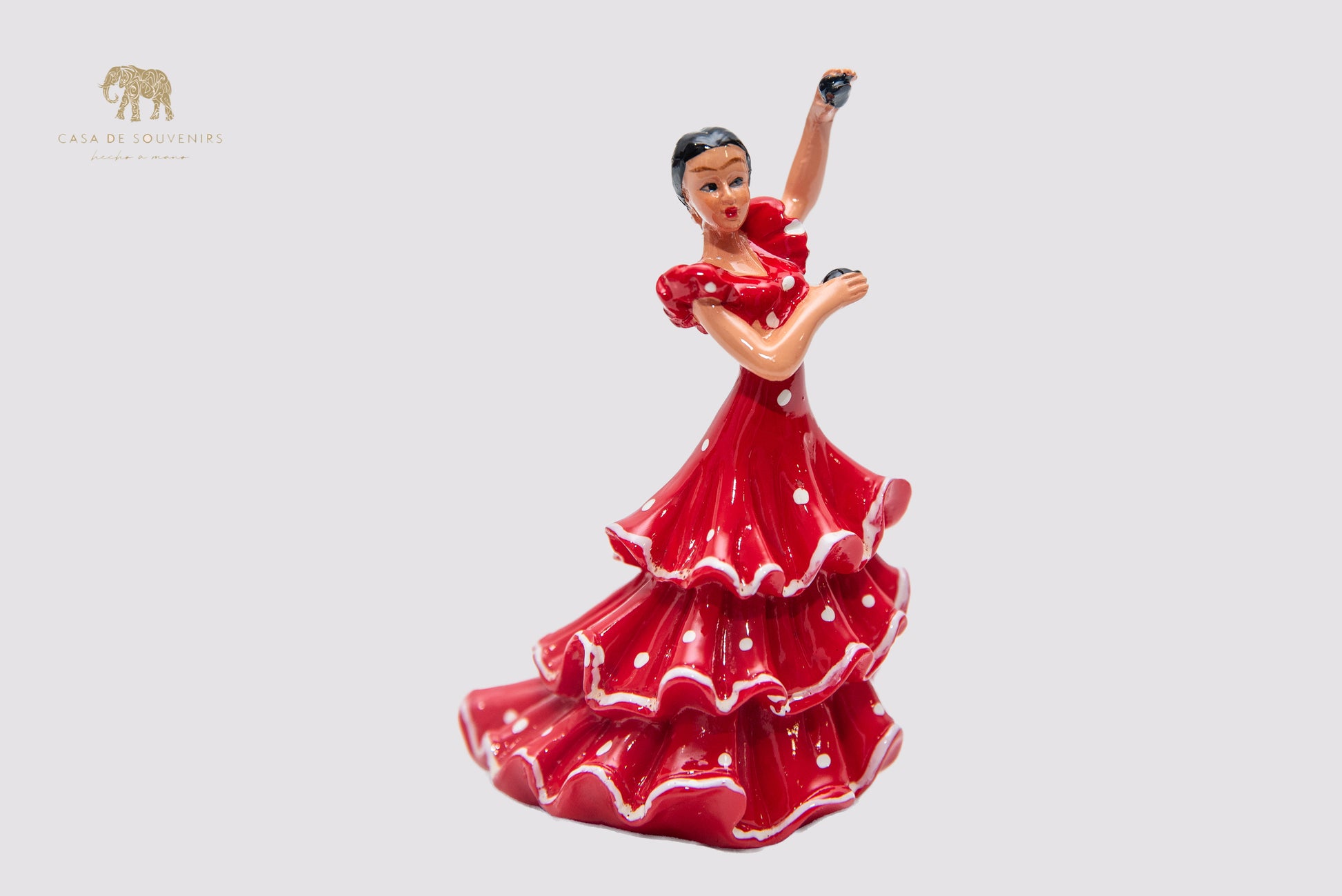 Spanish Red flamenco dancer With Castanets, Figurine hand painted and handmade in Spain.