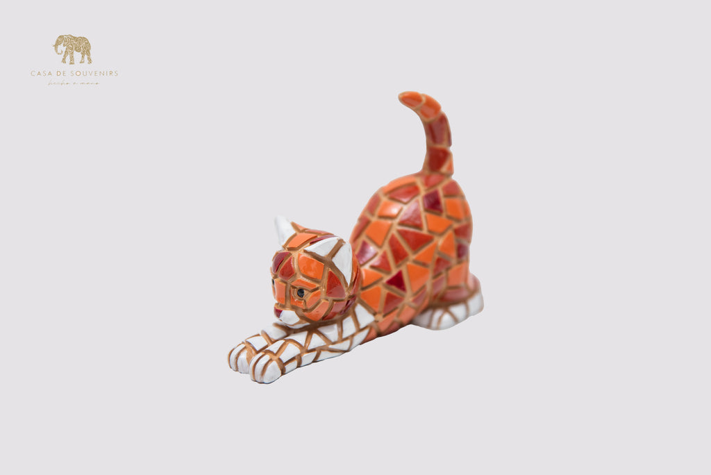 Mix Colours Mosaic lying Cat statue made with marble dust and with enamel. It's the best collection in Spain.