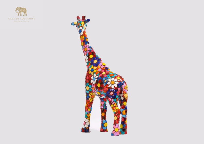 Flower Giraffe Figure , Figura De Jirafa , Figure De Girafe, Giraffe Decorative, Multicolor Giraffe , Hand Painted