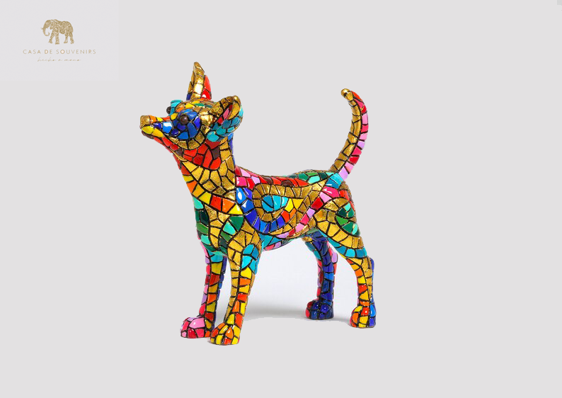 Golden Chihuahua statue made with marble dust and with enamel. It's the best collection in Spain.