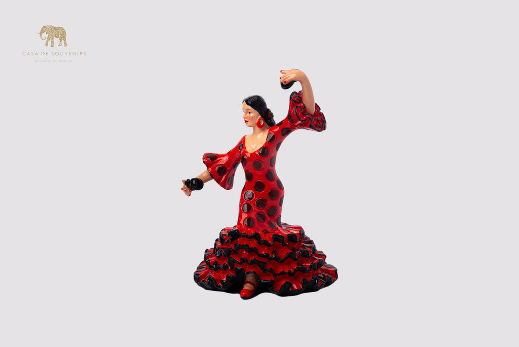 Spanish Red flamenco dancer With Black Points , Figurine hand painted and handmade in Spain.
