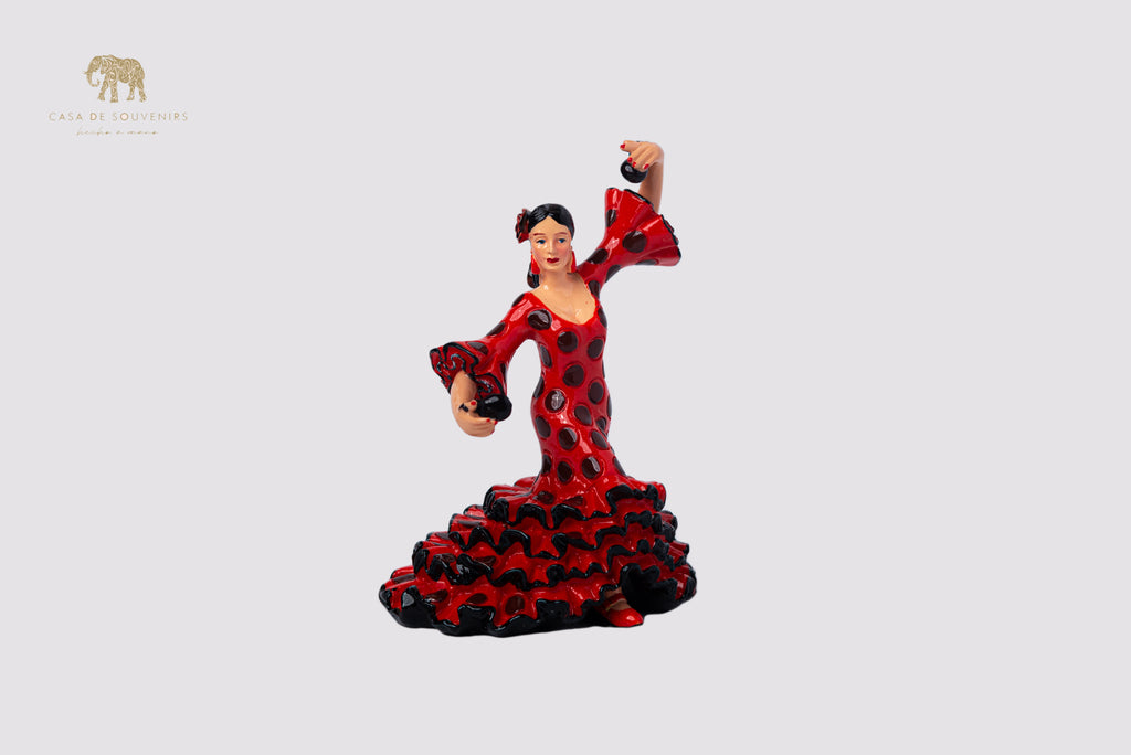 Spanish Red flamenco dancer With Black Points , Figurine hand painted and handmade in Spain.
