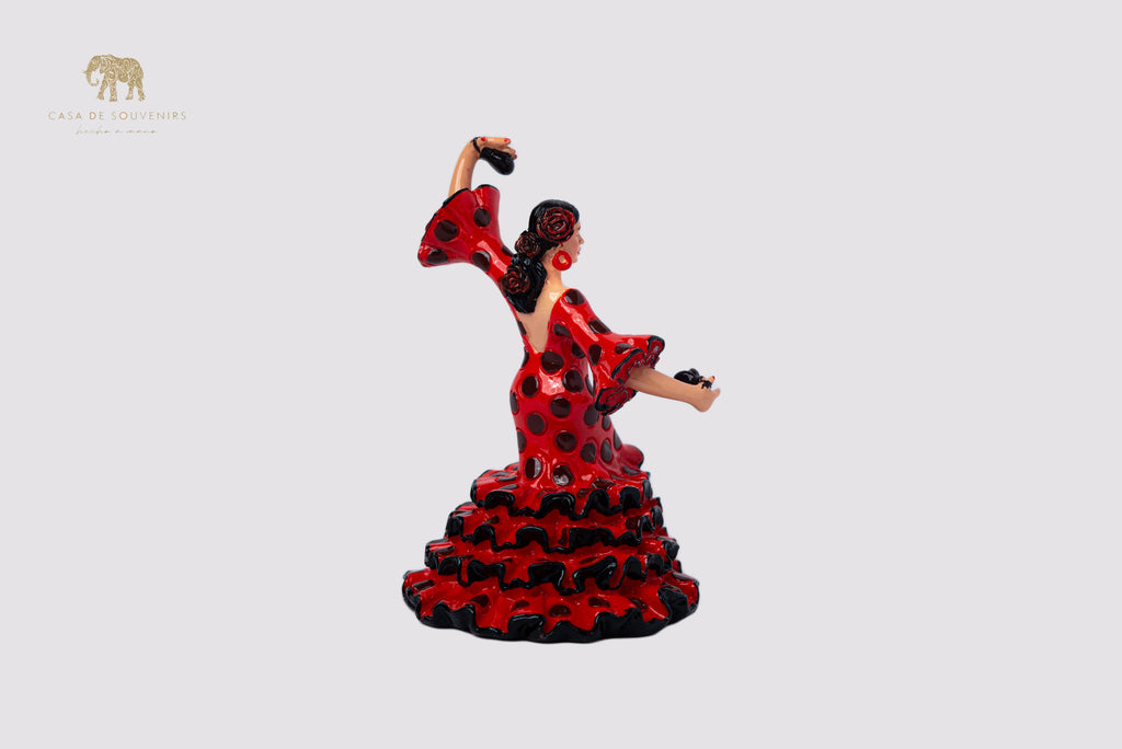 Spanish Red flamenco dancer With Black Points , Figurine hand painted and handmade in Spain.