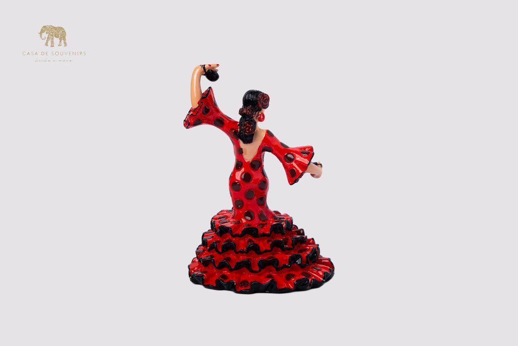 Spanish Red flamenco dancer With Black Points , Figurine hand painted and handmade in Spain.