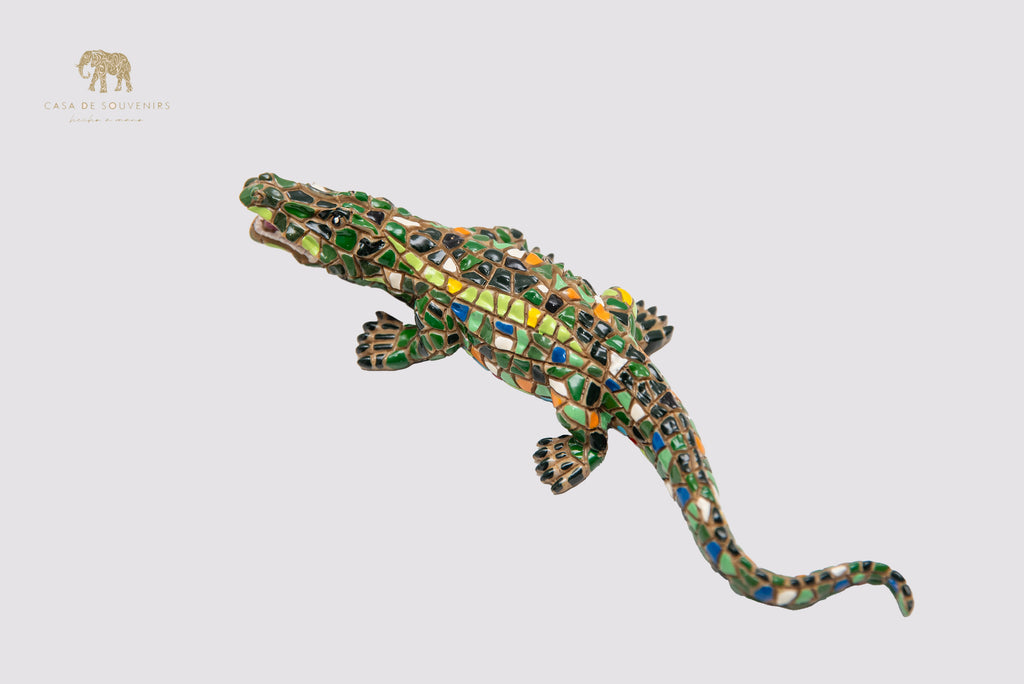 Mosaic Crocodile Bull statue With great colors made with marble dust and with enamel. It's the best collection in Spain.