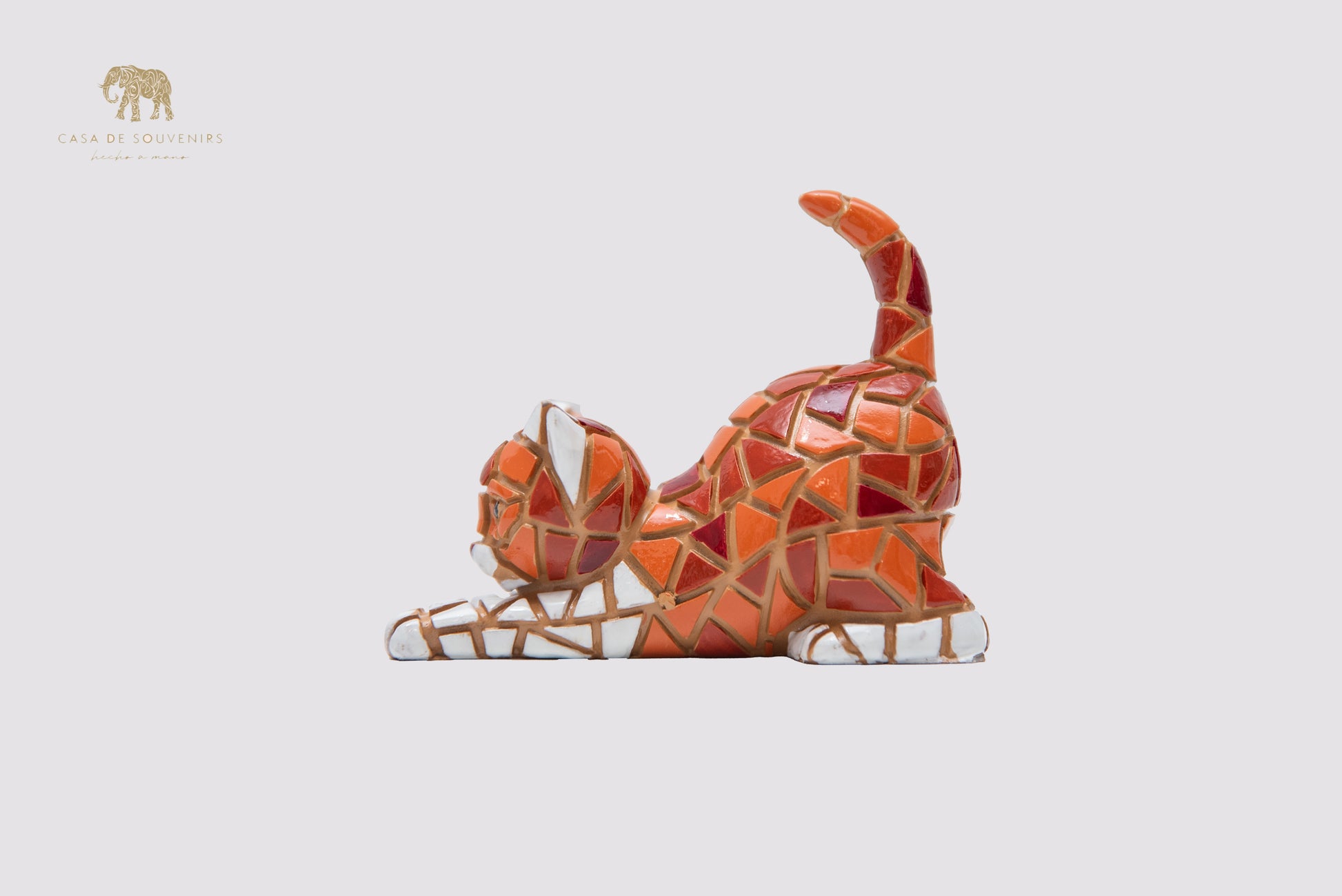 Mix Colours Mosaic lying Cat statue made with marble dust and with enamel. It's the best collection in Spain.