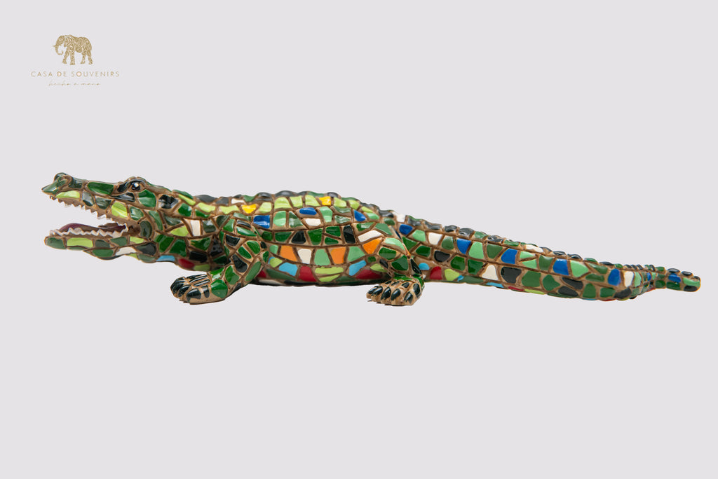 Mosaic Crocodile Bull statue With great colors made with marble dust and with enamel. It's the best collection in Spain.