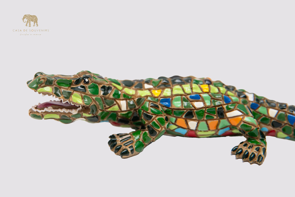 Mosaic Crocodile Bull statue With great colors made with marble dust and with enamel. It's the best collection in Spain.