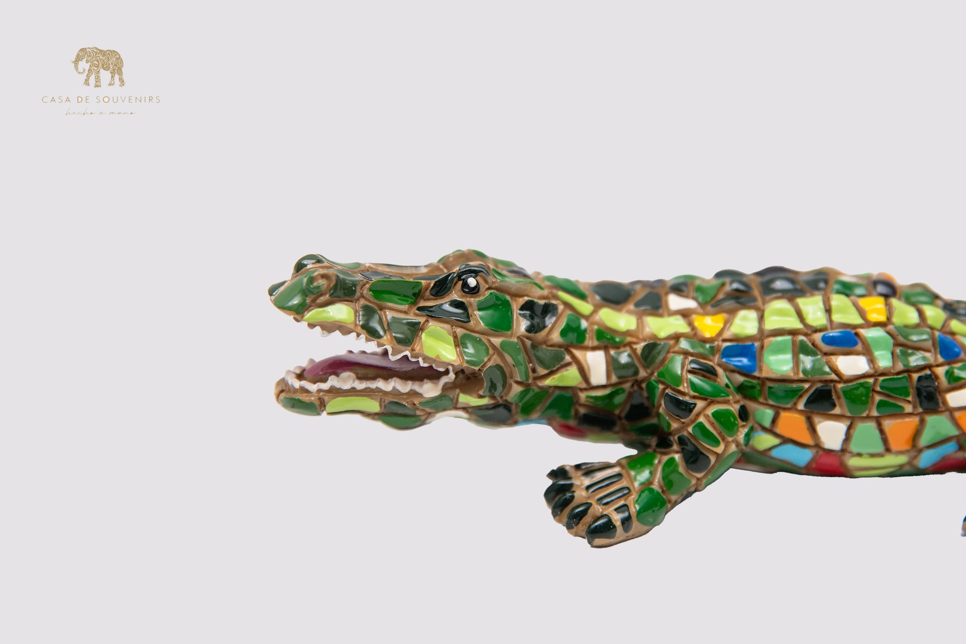 Mosaic Crocodile Bull statue With great colors made with marble dust and with enamel. It's the best collection in Spain.
