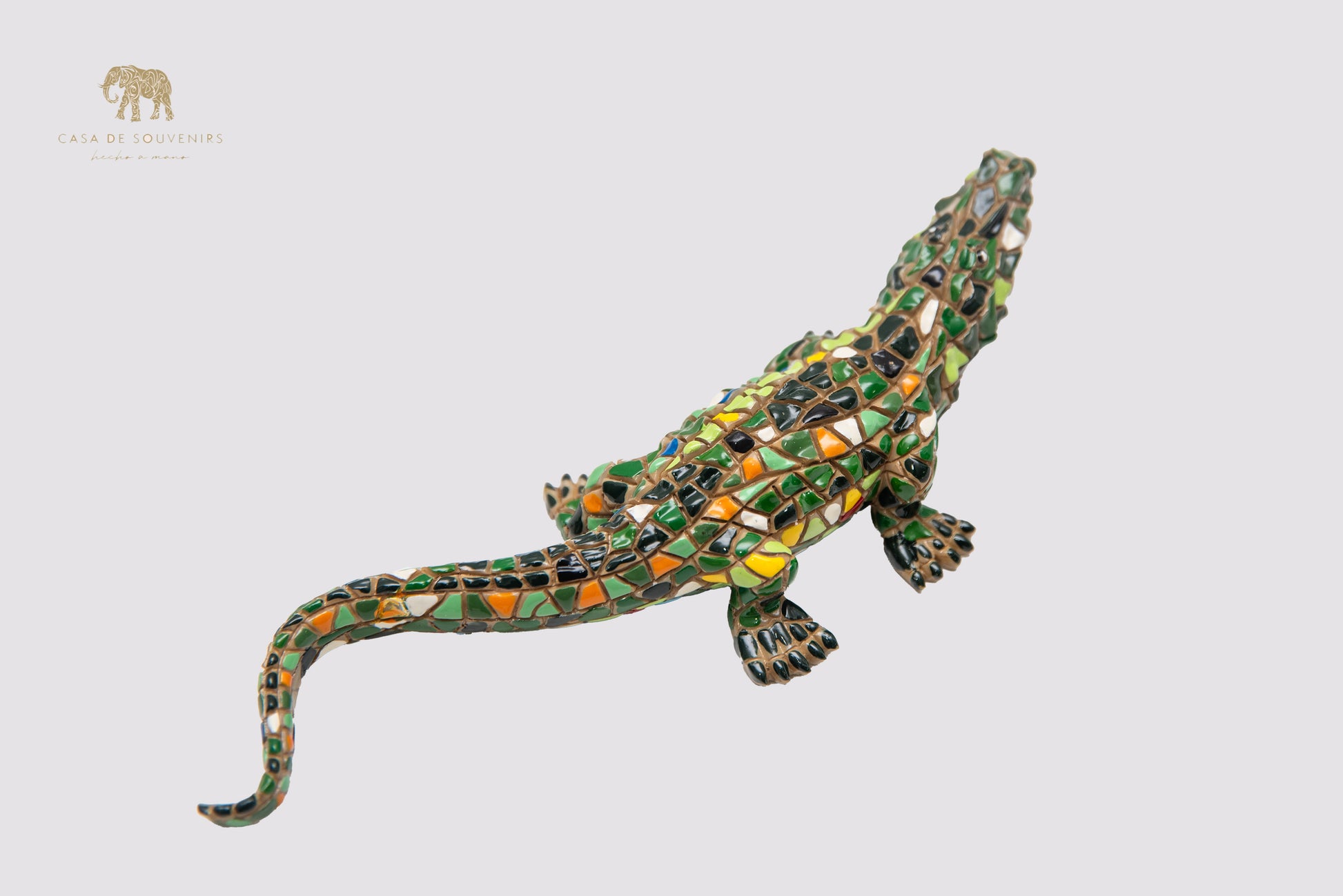Mosaic Crocodile Bull statue With great colors made with marble dust and with enamel. It's the best collection in Spain.