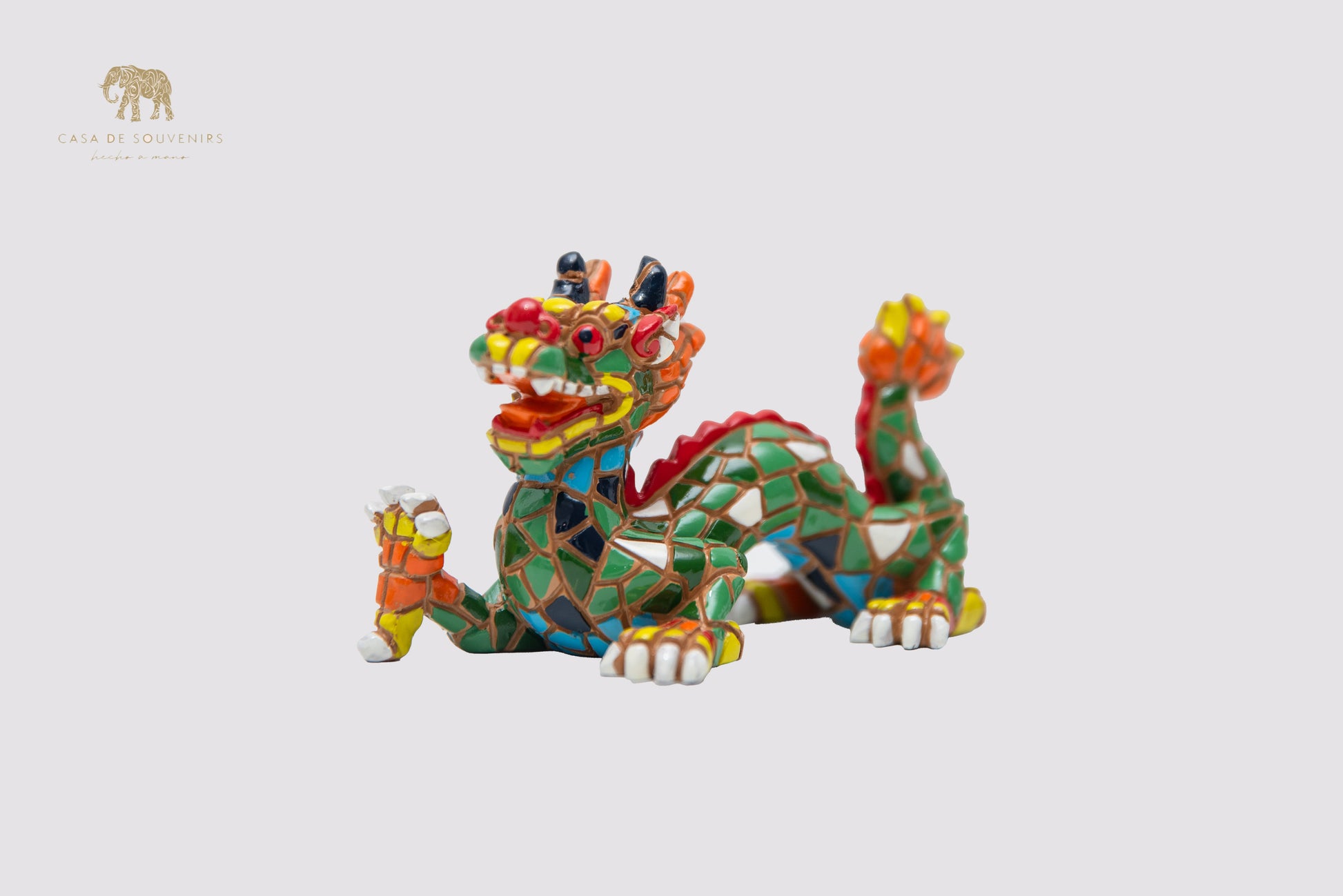 Mix Colors Mosaic Dragon statue made with marble dust and with enamel. It's the best collection in Spain.