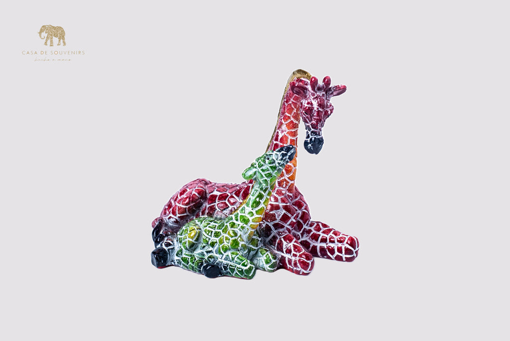 Couple giraffe Mix Colores statue made with marble dust and with enamel. It's the best collection in Spain.