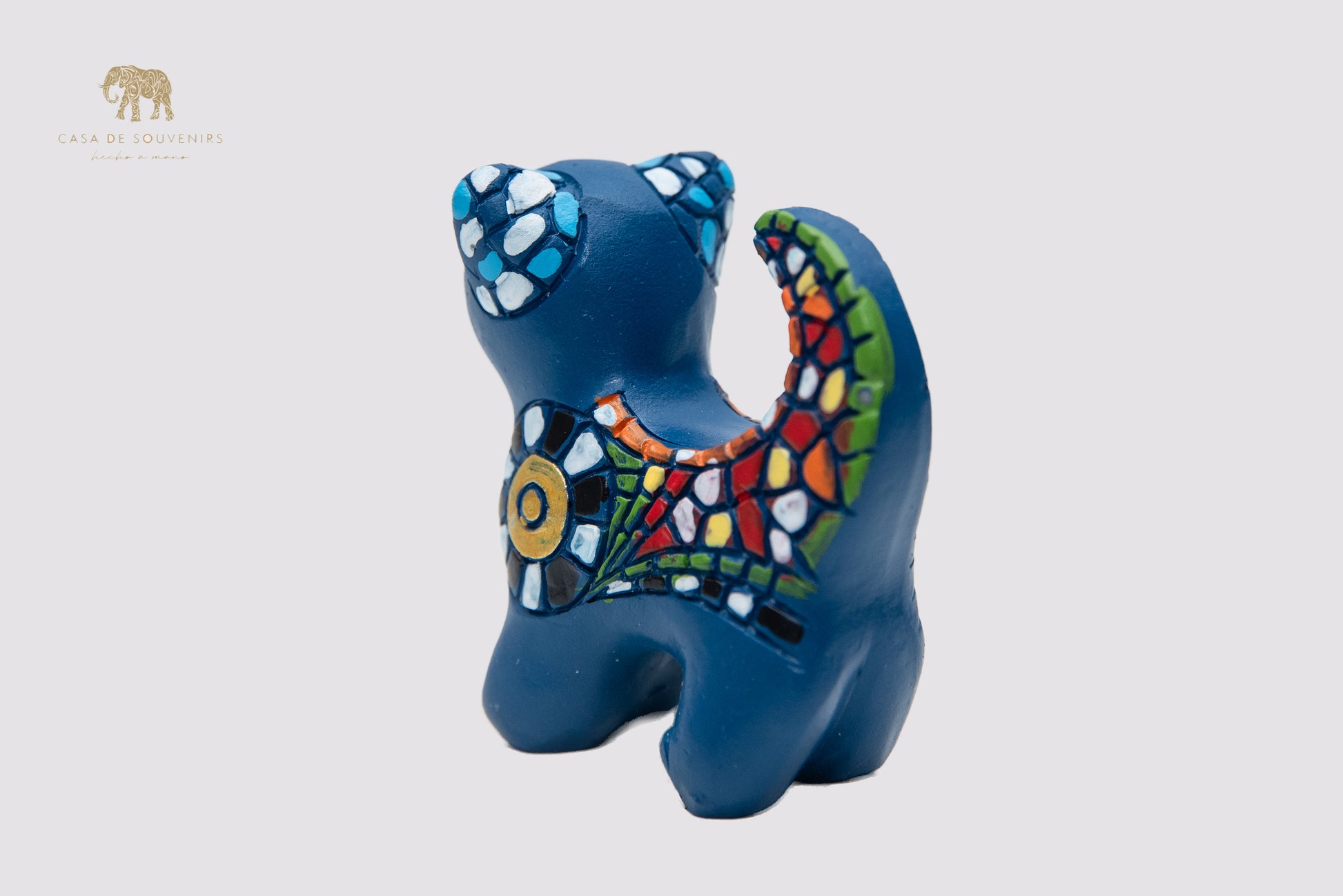 Blue Cat Mosaico Statue made with marble dust and with enamel. It's the best collection in Spain.