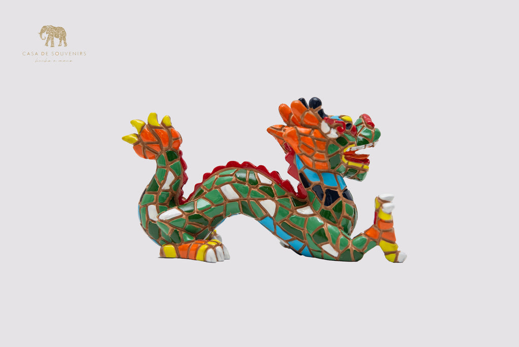 Mix Colours Mosaic Dragon statue made with marble dust and with enamel. It's the best collection in Spain.