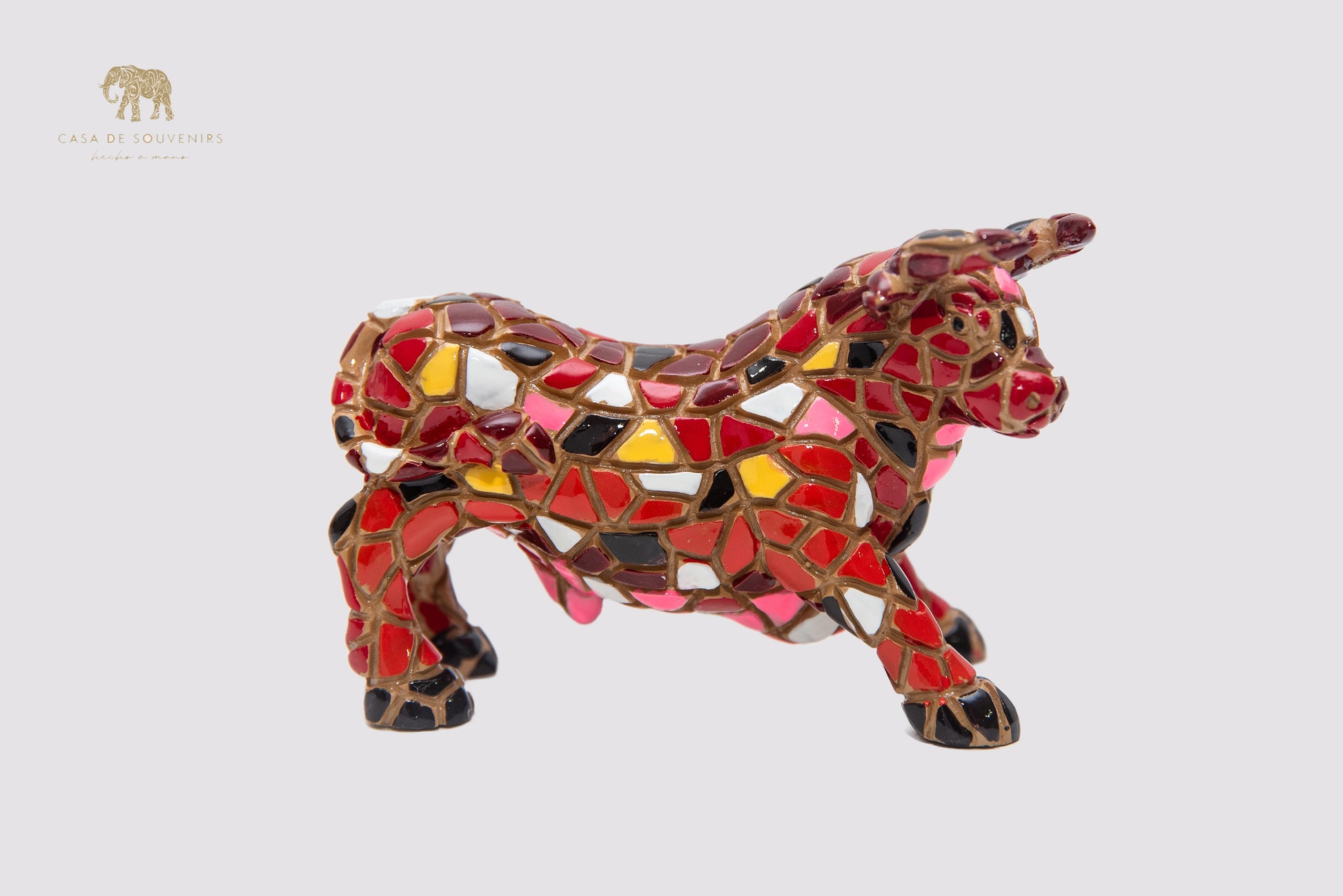 Mosaic Red Bull statue made with marble dust and with enamel. It's the best collection in Spain.