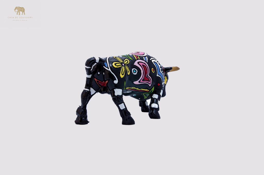 Hand Painted Black Bull statue with Gold Horns Tail made with marble dust and with enamel. It's the best collection in Spain.
