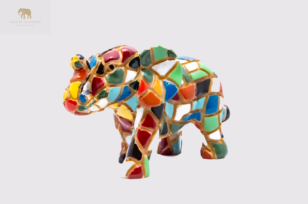 Mosaic Elephant statue made with marble dust and with enamel. It's the best collection in Spain.