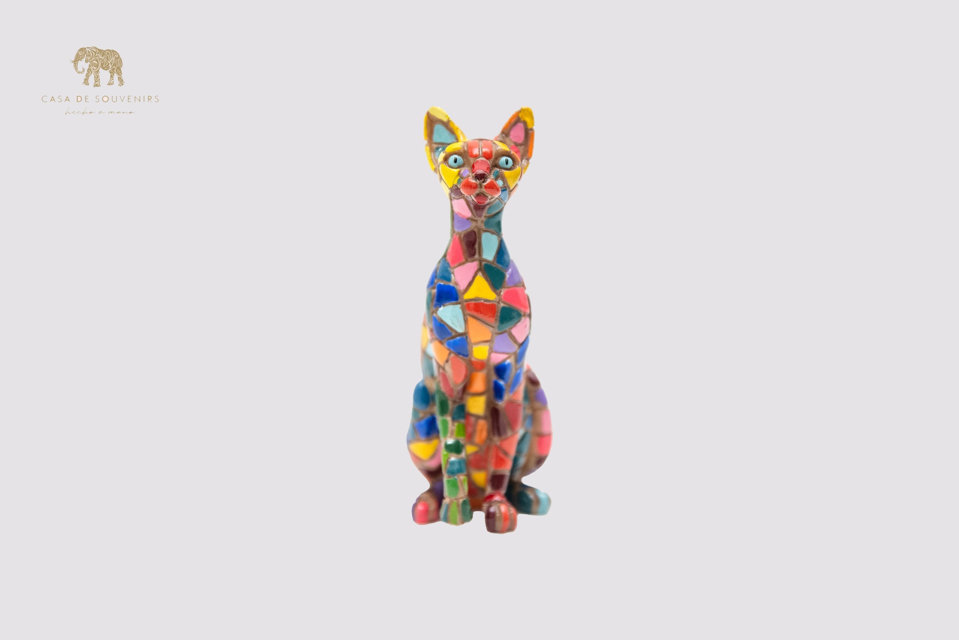Multicolor Sphynx Cat Figurine in Mosaic Style Resin Size 11 CM