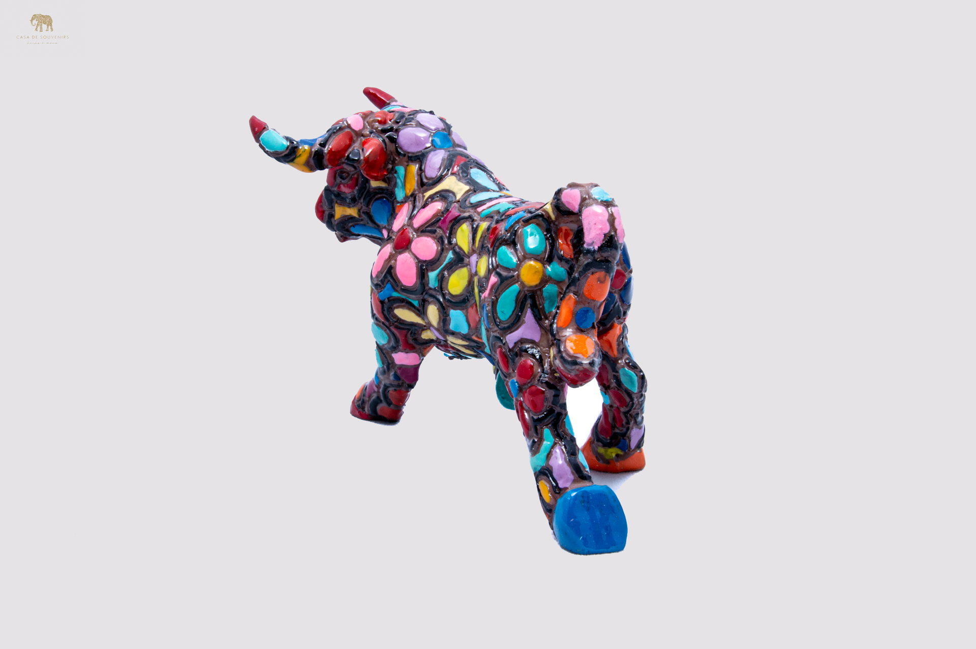 Black Flower Bull statue made with marble dust and with enamel. It's the best collection in Spain.