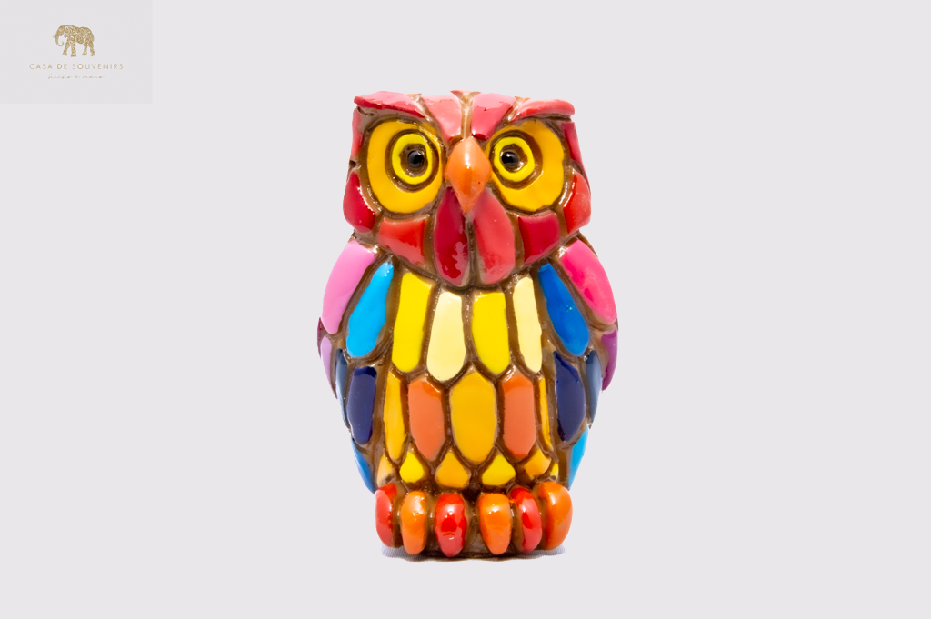 Pink And Blue Owl 7(CM) , Owl figurine, Owl Statue, Decorative Owl, Figura de Búho, Multicolor Owl ,Hand Painted