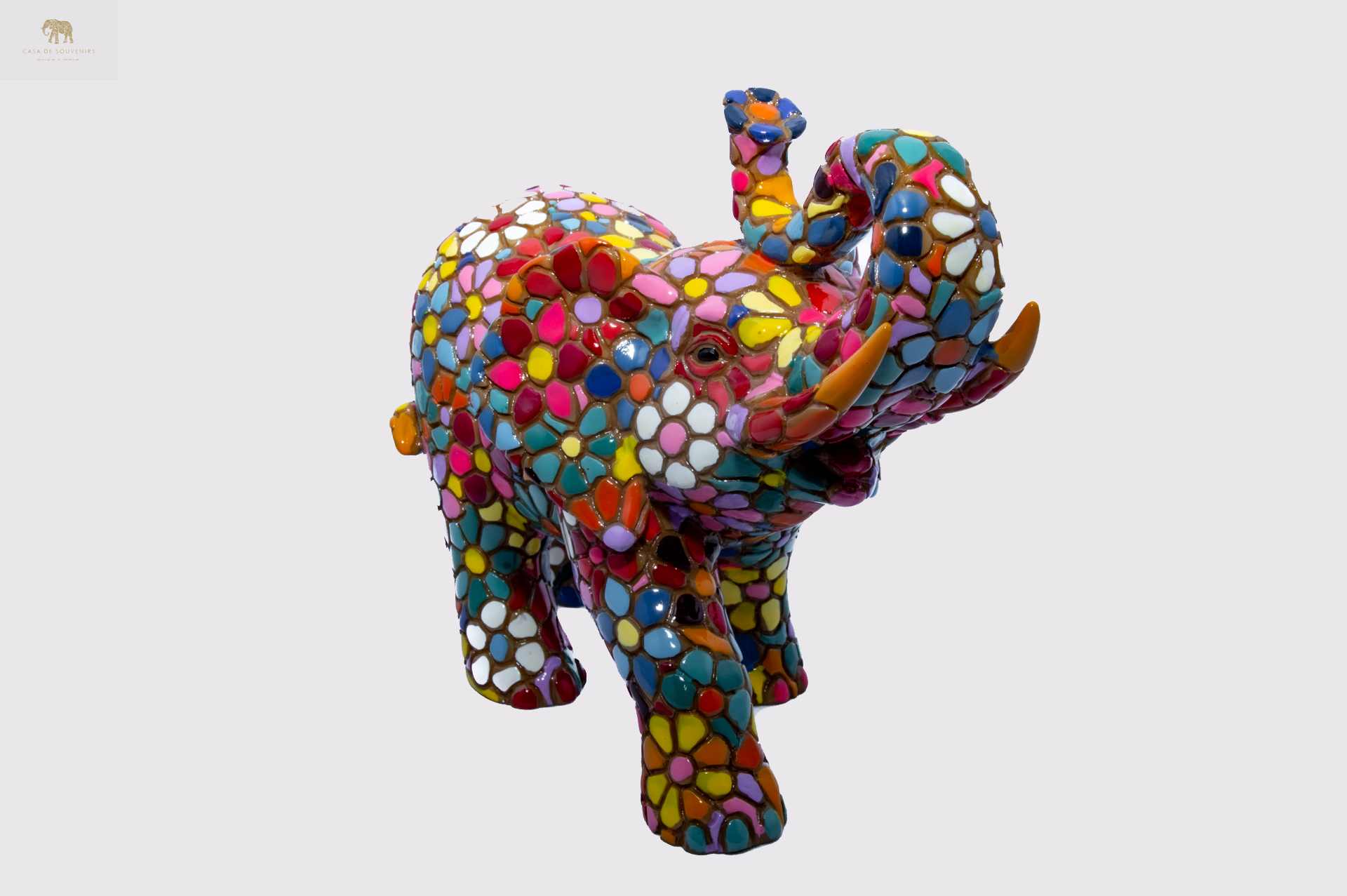 Flower Colores Elephant statue made with marble dust and with enamel. It's the best collection in Spain.