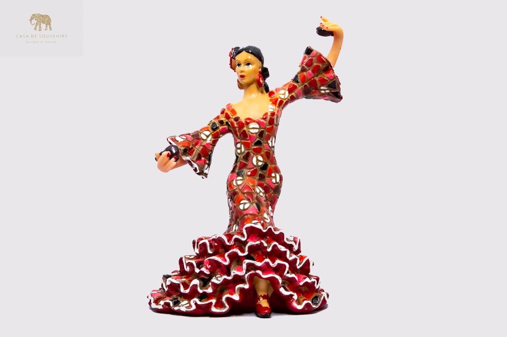 Mosaic Spanish flamenco dancer Red and Blue statue made with marble dust and with enamel. It's the best collection in Spain