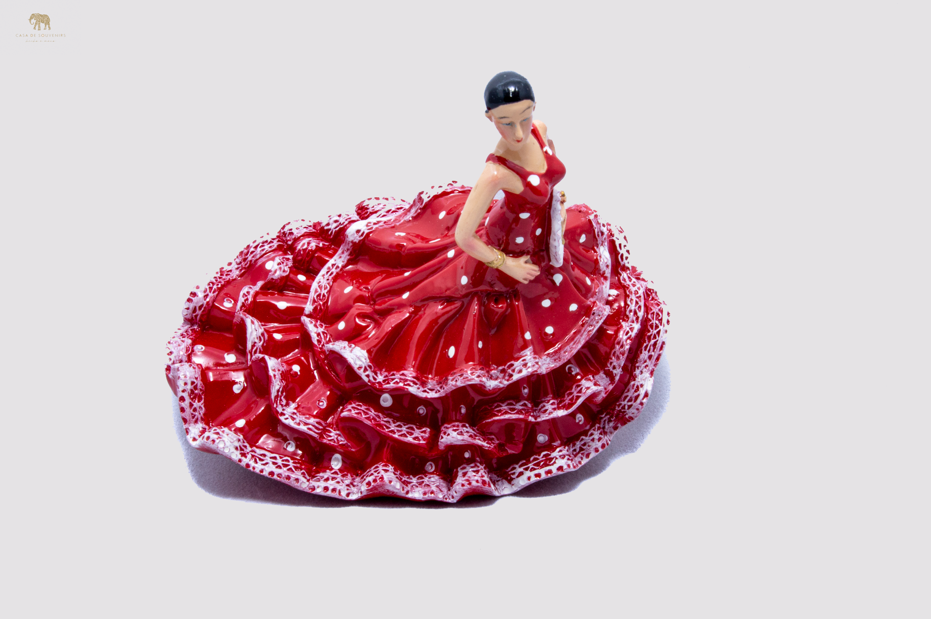 Spanish Red flamenco dancer With Long Dress, Figurine hand painted and handmade in Spain.