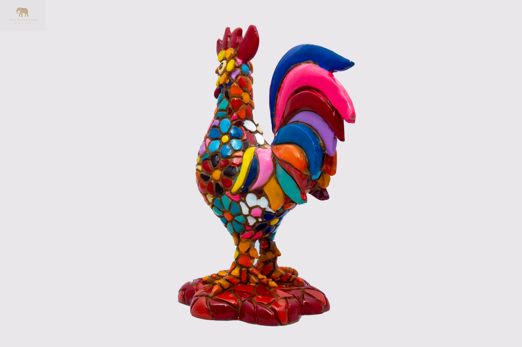 Flower Colores Rooster statue made with marble dust and with enamel. It's the best collection in Spain.