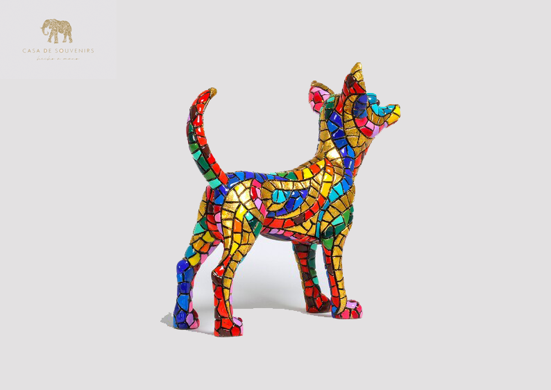 Golden Chihuahua statue made with marble dust and with enamel. It's the best collection in Spain.