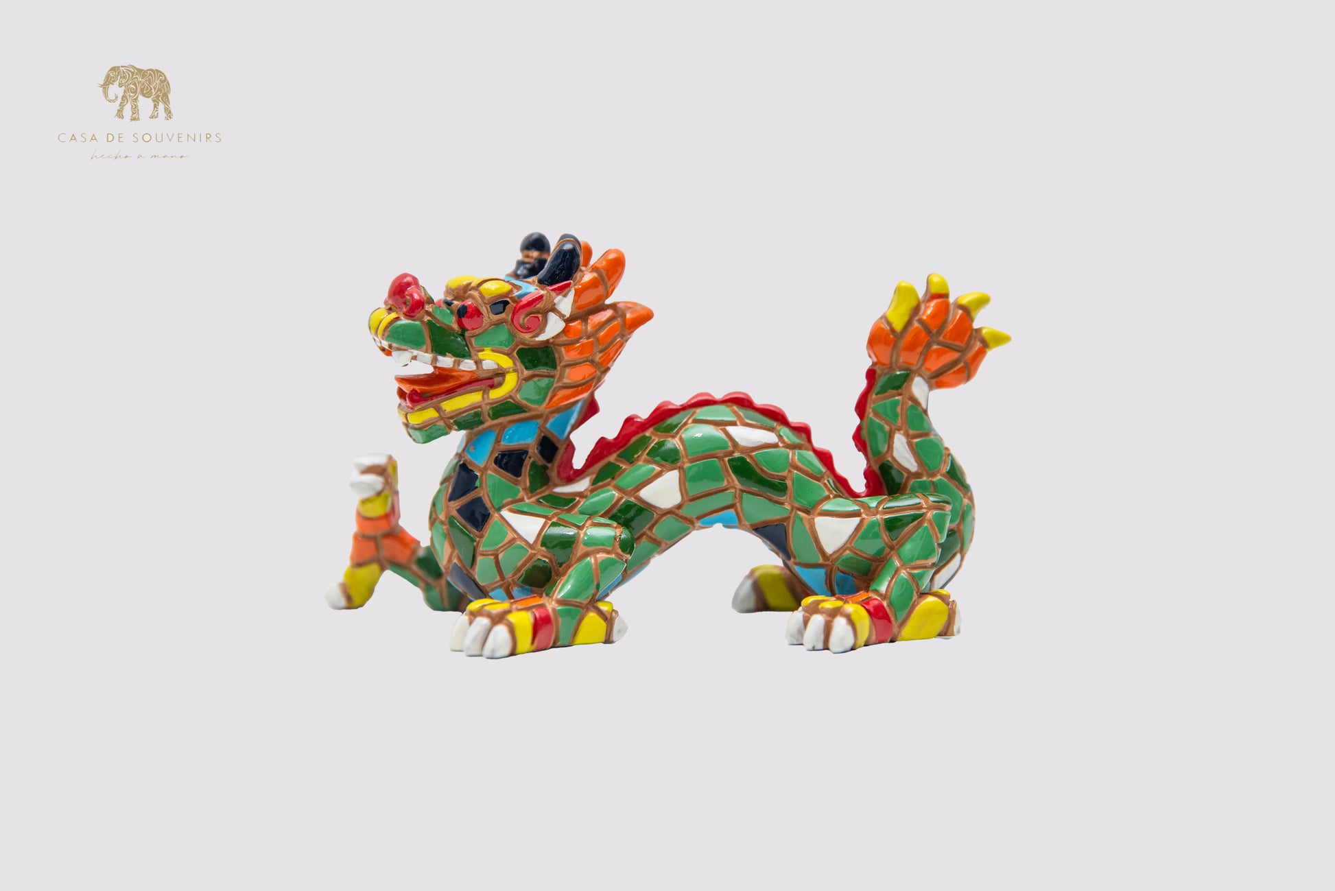 Mix Colors Mosaic Dragon statue made with marble dust and with enamel. It's the best collection in Spain.