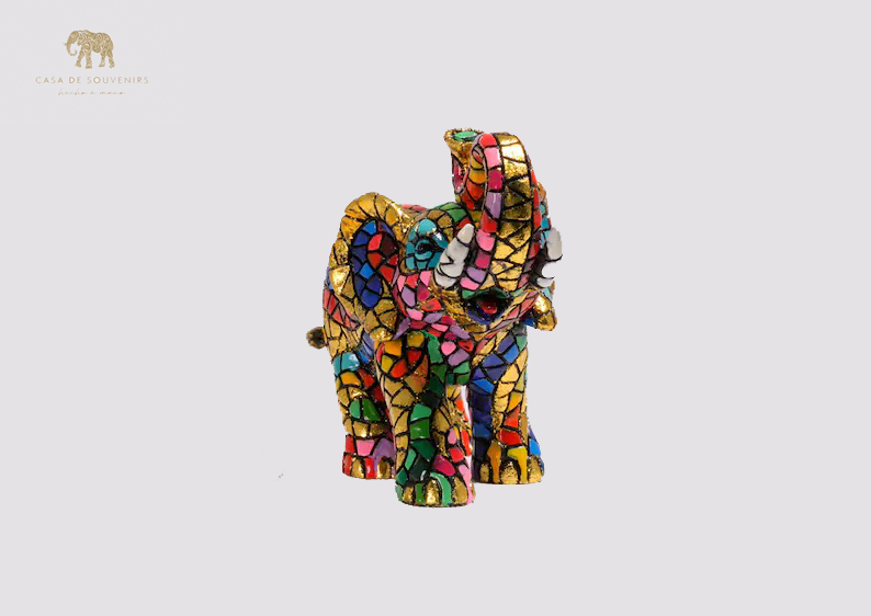 Golden Elephant statue made with marble dust and with enamel. It's the best collection in Spain.