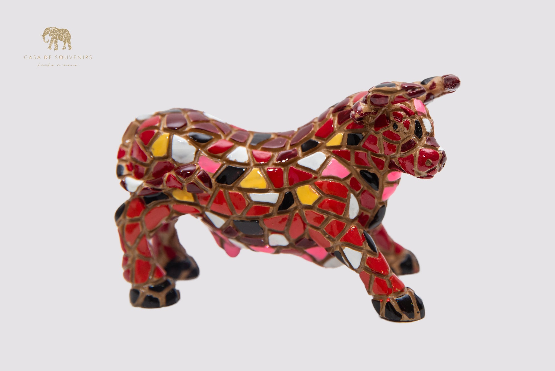 Mosaic Red Bull statue made with marble dust and with enamel. It's the best collection in Spain.