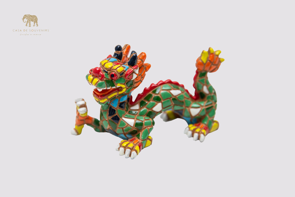 Mix Colors Mosaic Dragon statue made with marble dust and with enamel. It's the best collection in Spain.
