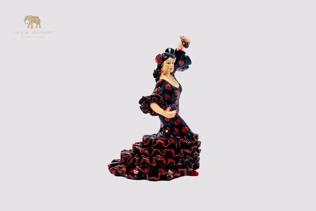 Spanish Black flamenco dancer With Red And Black Dress, Figurine hand painted and handmade in Spain.