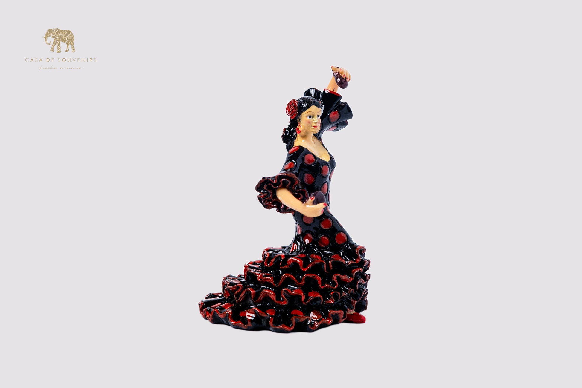 Spanish Black flamenco dancer With Red And Black Dress, Figurine hand painted and handmade in Spain.