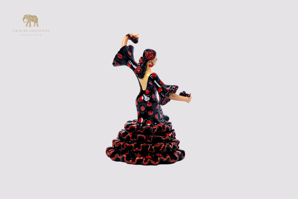 Spanish Black flamenco dancer With Red And Black Dress, Figurine hand painted and handmade in Spain.