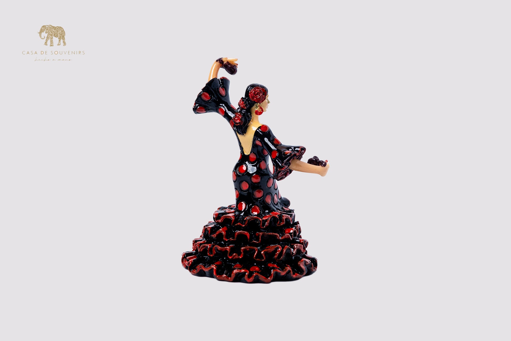 Spanish Black flamenco dancer With Red And Black Dress, Figurine hand painted and handmade in Spain.