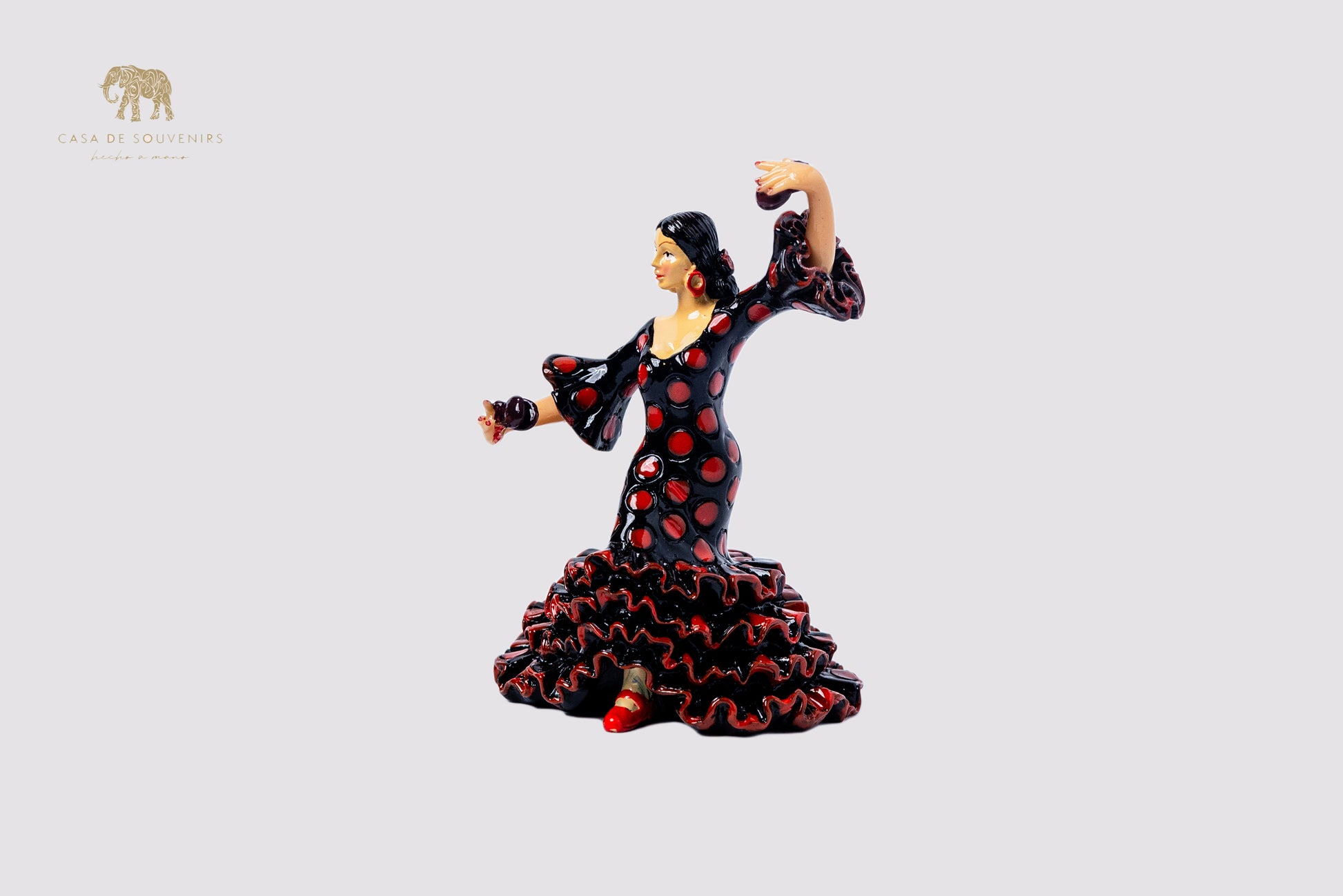 Spanish Black flamenco dancer With Red And Black Dress, Figurine hand painted and handmade in Spain.