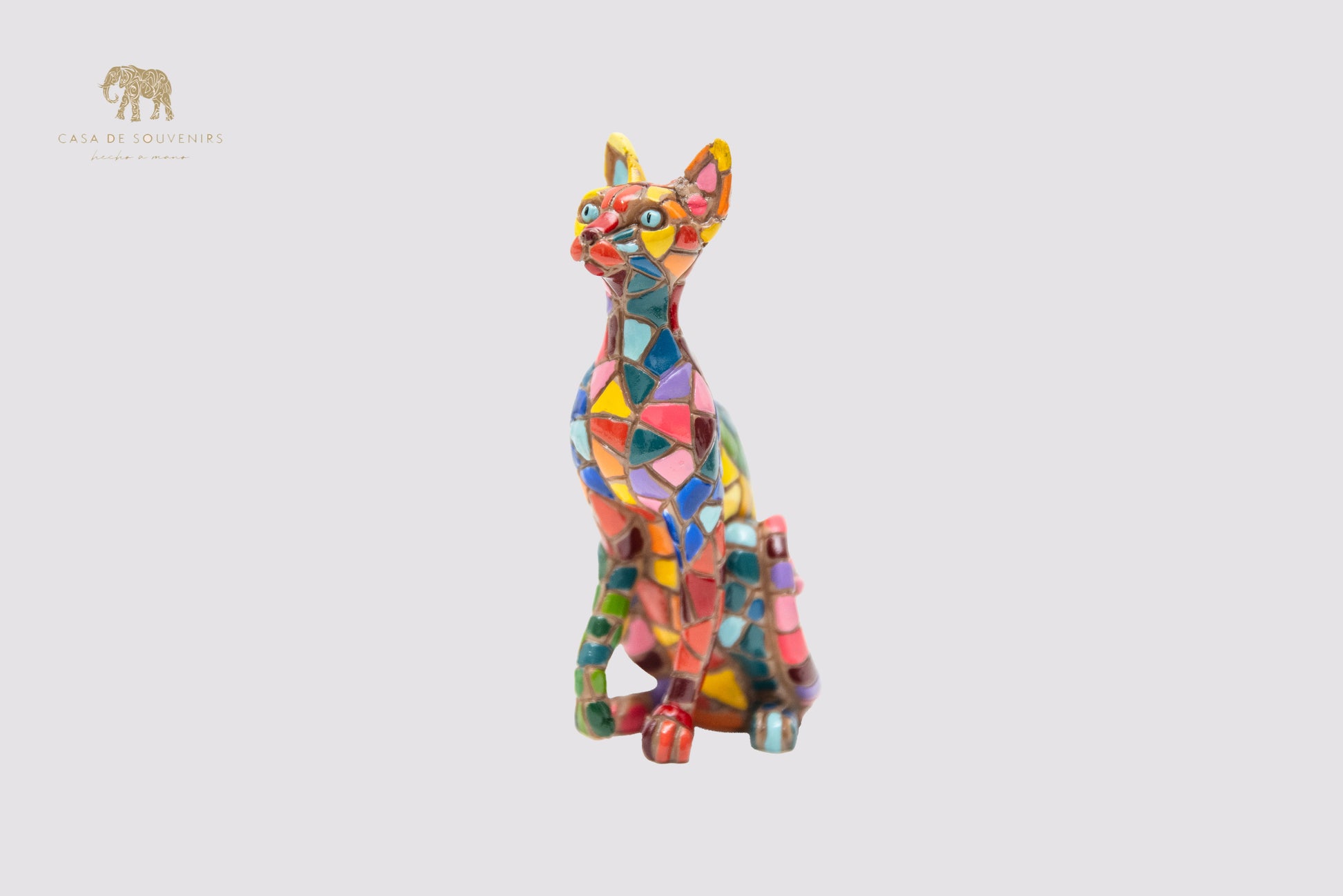 Multicolor Sphynx Cat Figurine in Mosaic Style Resin Size 11 CM