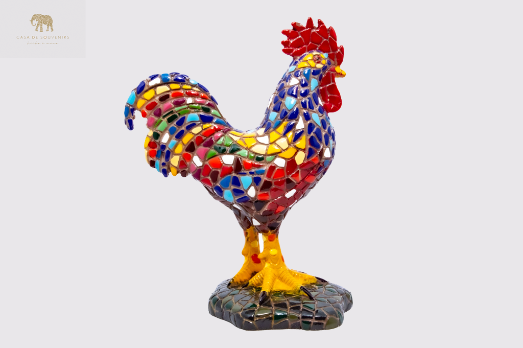 Mix Colors Rooster statue made with marble dust and with enamel. It's the best collection in Spain.