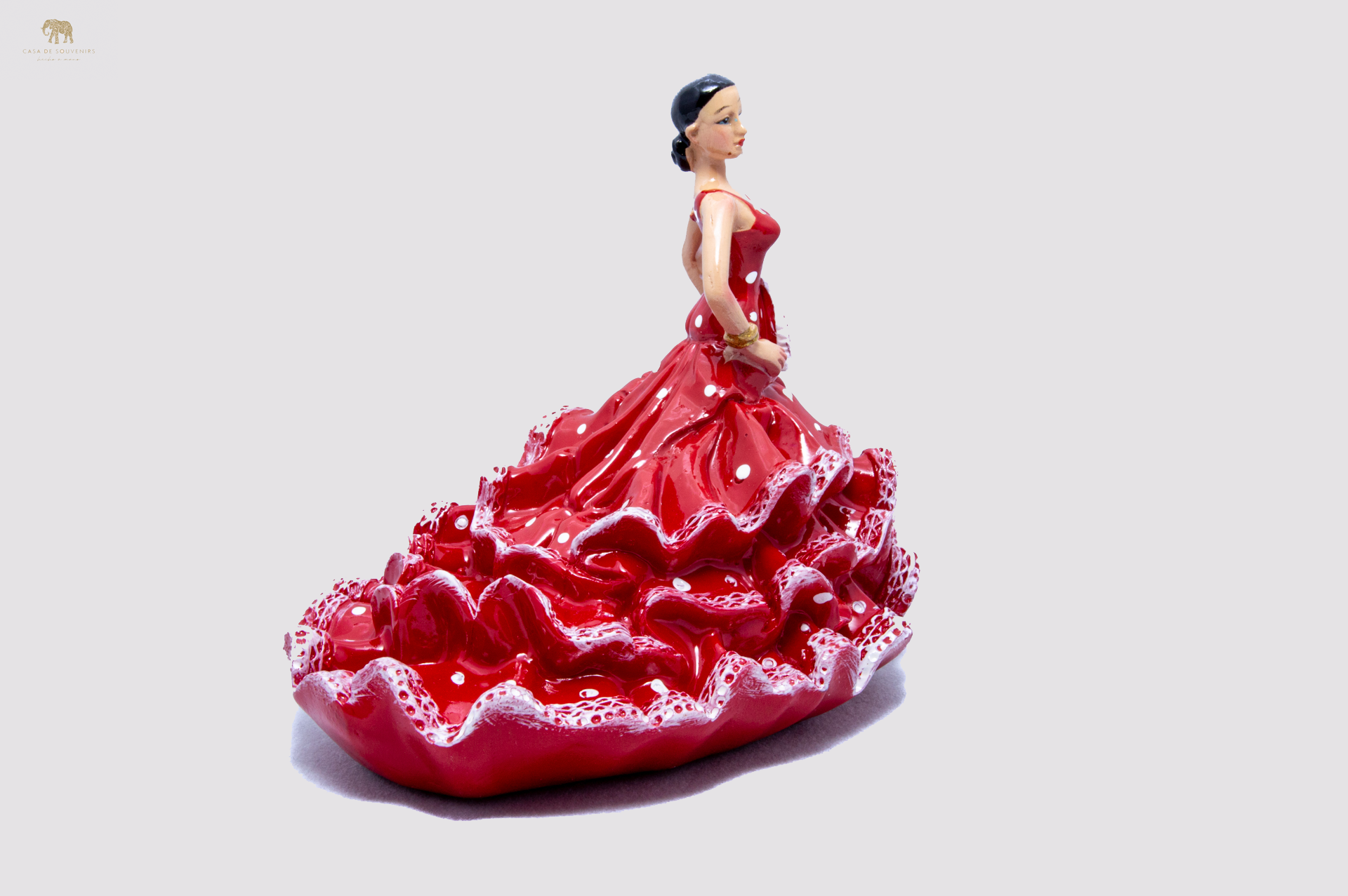 Spanish Red flamenco dancer With Long Dress, Figurine hand painted and handmade in Spain.