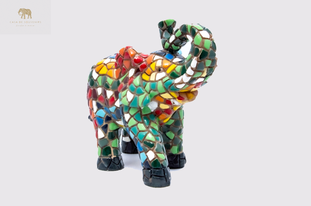 Mosaic Mix Colores Elephant statue made with marble dust and with enamel. It's the best collection in Spain.
