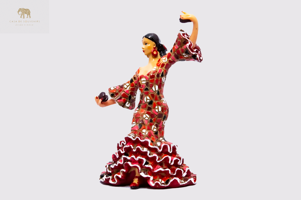 Mosaic Spanish flamenco dancer Red and Blue statue made with marble dust and with enamel. It's the best collection in Spain
