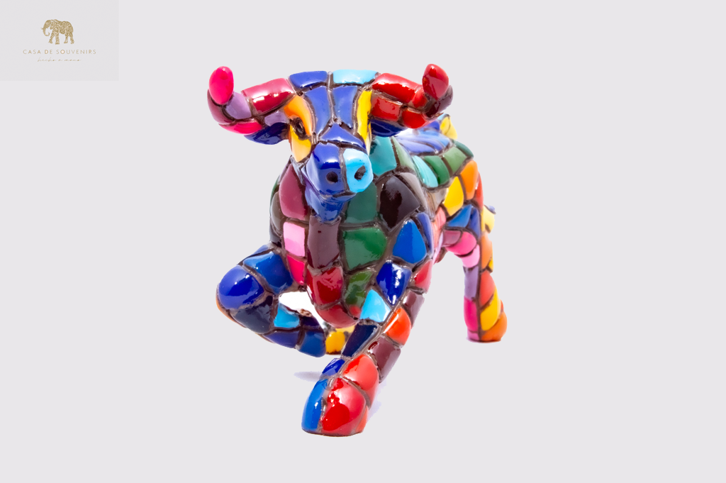 Red And Blue Bull , Bull figurine, Bull Statue, Decorative Bull, Figura de toro, Multicolor bull ,Hand Painted