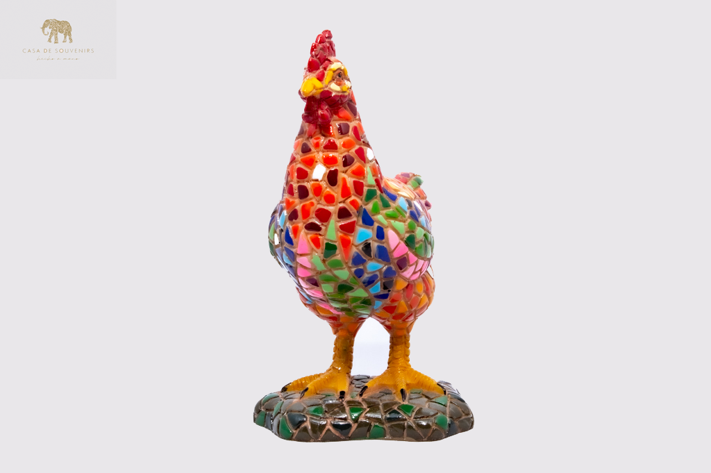 Mix Red Colores Rooster statue made with marble dust and with enamel. It's the best collection in Spain.