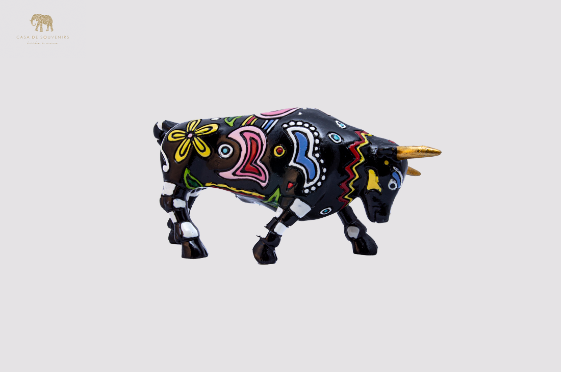 Hand Painted Black Bull statue with Gold Horns Tail made with marble dust and with enamel. It's the best collection in Spain.