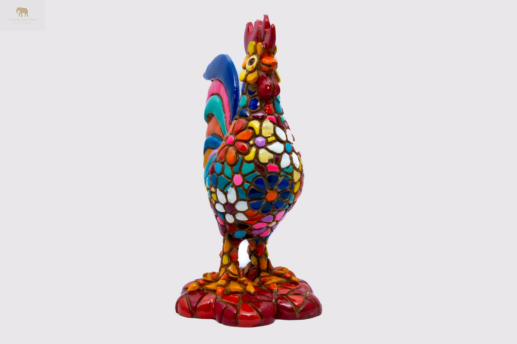 Flower Colores Rooster statue made with marble dust and with enamel. It's the best collection in Spain.