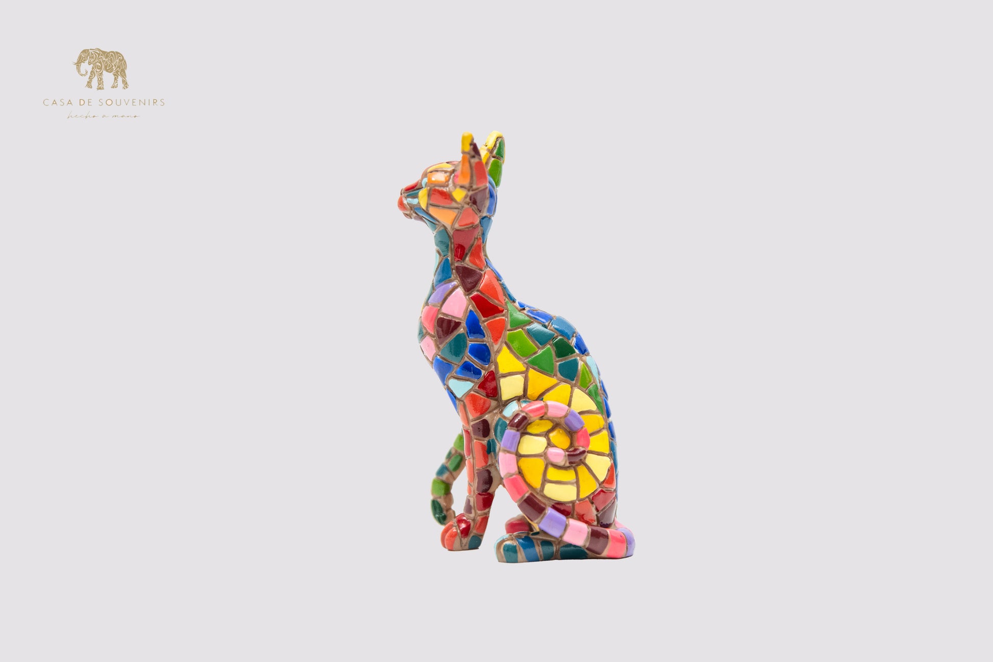 Multicolor Sphynx Cat Figurine in Mosaic Style Resin Size 11 CM